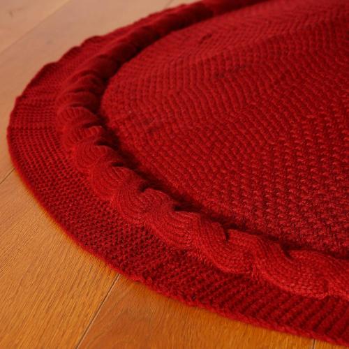 Sattiyrch Christmas Tree Skirt, 36 inches Luxury Cable Knit Knitted Thick Rustic Xmas Holiday Decoration, Burgundy (36in)