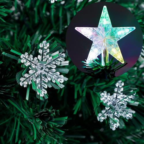 Juegoal 3 ft Pre-Lit Artificial Mini Christmas Tree, Lighted Optical Fiber Tabletop Xmas Trees with RGB Color Changing LED Lights, Snowflakes & Top Star, Festive Party Holiday Fake Multicolored Tree