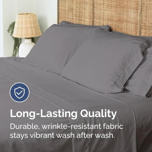 King Size Flat Sheet - Hotel Quality Top Flat Bed Sheet Only - Ultra-Soft, Breathable & Cooling - Fade & Wrinkle Free - Easy-Care, Stain & Shrink Resistant Bedding - Easy-Fit & Oeko-Tex - Dark Grey