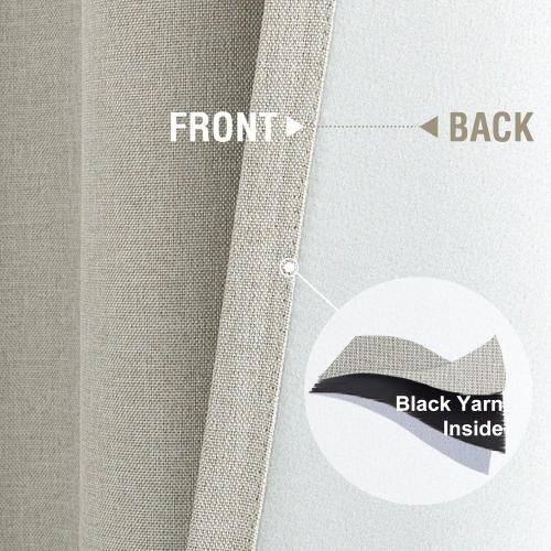 Vangao Curtains for Bedroom, Linen Textured Curtains 96 Inch Length 2 Panels Set, Room Darkening Drapes for Living Room, Grommet Top Window Treatments, Greyish Beige