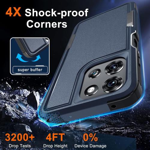 RMOCR for Moto G 5G 2025 Case, Full Body Heavy Duty Rugged Shockproof Protective Phone Cover with Lanyard Strap, Tempered Glass Screen Protector, Navy Blue