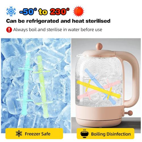 Fu Store Hollow Teether Tube Chew Straw Toy for Infant Toddlers Silicone Tubes Teething Toys for Babies 3-12 Months BPA Free/Freezable/Dishwasher and Refrigerator Safe (5 Pack)