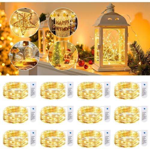 Minetom 12 Pack Fairy Lights Battery Operated String Lights 8 Modes, 7ft 20LED Warm White Waterproof Silver Wire Twinkle Lights, Firefly Starry Moon Lights for Mason Jars DIY Christmas Wedding Party
