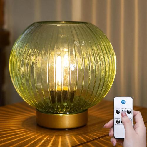 Battery Operated Lamp with Remote Control,Battery Powered Table Lamps with Timer&Replaceable LED Blub,Dimmable Brightness Small Lamp for New Home Gift Decorative Corner Bedroom (Green)