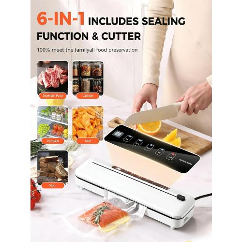 75KPa Vacuum Sealer  10 Bags, Cutter, 6-in-1 Modes & Timer (Silver)