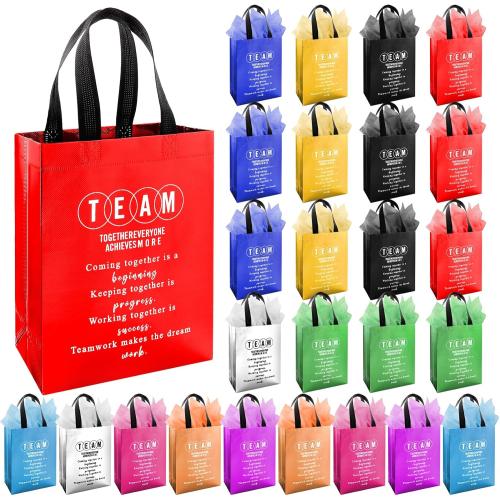 Addblu 50-Piece Employee Appreciation Gift Bags Bulk - Include 25 Team Bags (8x10x4 Inch) & 25 Tissue Paper, Reusable Gift Bag with Handles for Staff, Coworker, Teacher, Thank You & Valentine‘s Day Gifts (Colorful)