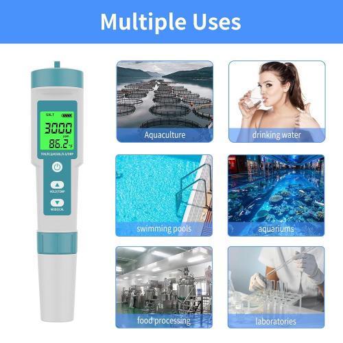 PH Meter TDS Meter 8 in 1 Digital Water Tester Pool Salt Tester Salinity, PH, TDS, EC, ORP, H2 and TDS Meter, PH Meter for Water with LCD Backlit Testing Kits for Swimming Pool,Saltwater, Sea Water