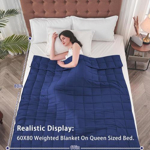 yescool Weighted Blanket for Adults (17 lbs, 60 x 80, Blue) Cooling Heavy Blanket for Sleeping Perfect for 110-130 lbs, Queen Size Breathable Blanket with Premium Glass Bead, Machine Washable