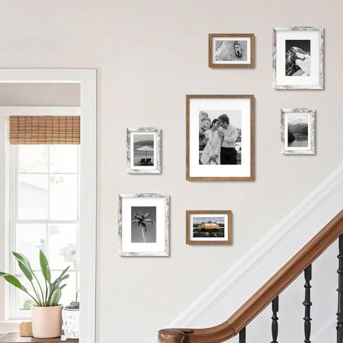 An&He 8x10 Picture Frame Set of 2, Brown Wood Grain Photo Frame for Wall Mounting or Tabletop Display