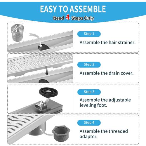 Linear Shower Drain 24 inch, Floor Drain with Removable Pattern Grate, 304 Stainless Steel Rectangular Linear Drain with Hair Strainer, CUPC Certified, Brushed Nickel, SD-103