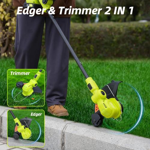 12-inch 20V Cordless String Trimmer with Charger, 2 X 2.0Ah Battery Powered with Auto Line Feed, Lawn Edger with 8 Pcs Grass Cutter Spool Line and 2 Spool Cap