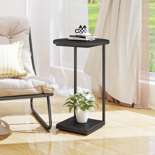 DCLRN Small End Table,c Table End Table for Sofa,Round Coffee Table is Suitable for Living Room and Bedroom.(Black)