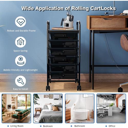 Metal 6 Tier Rolling Cart with 6 Drawers,1 Table Top & 4 Wheels, Utility Grocery Craft Cart on Wheels for Classroom, Office, Bathroom, Kitchen, Bar, Home Storage and Organization, Dorm Room Essentials