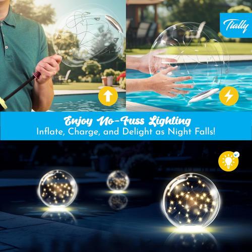 TIALLY Fairy Floating Pool Lights Solar Powered - 14 Inflatable Glow Balls for Pool, Solar Floating Lights for Pool, Floating Solar Pool Lights for Inground Pools, Pool Decorations Outdoor (4 Pack)