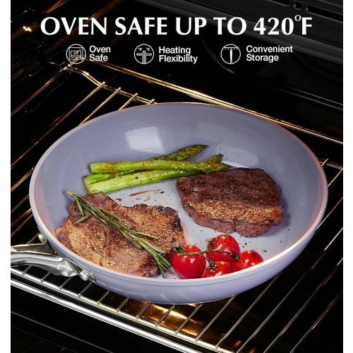 KOCH SYSTEME CS 14 Inch Frying Pan with Lid, Large Skillet with Lid, Extra Large Fry Pan for Family & Commercial Use, Oven Safe, 14 Inch Skillet Lids, Induction Compatible, Purple