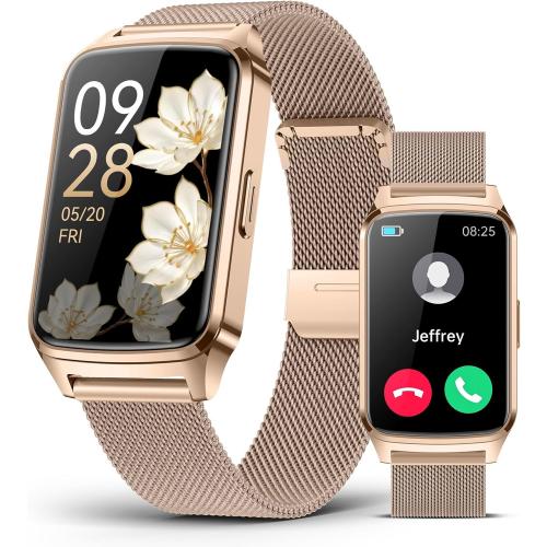 Fitness Tracker Watch for Women Men, Step Counter Compatible with iPhone Android, IP68 Waterproof Activity Tracker with Sleep Monitor, 110  Sports (Classic, Gold, 1.57)