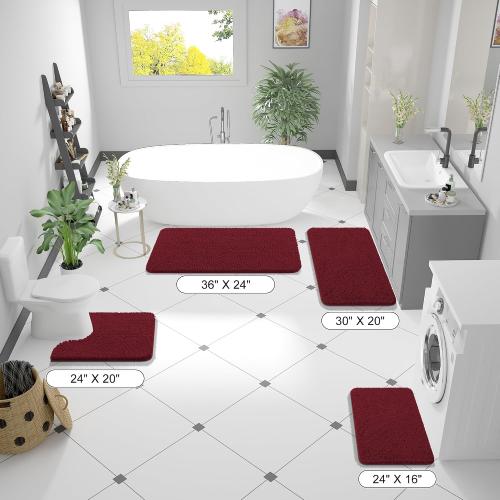 Bathroom Rugs 30x20, Extra Soft Absorbent Chenille Bath Rugs, Rubber Backing Quick Dry, Machine Washable Bath Mats for Bathroom Floor, Tub and Shower, Home Decor Accessories, Burgundy