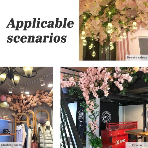 Artificial Cherry Blossom Trees - Fake Flower Background Walls with Simulated Branch and Rattan Design - for Indoor Ceiling Air Conditioning Pipe Ornamental(Pink)