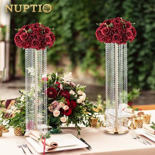 Flower Wedding Centrepieces for Tables: 10 Pcs Burgundy Artificial Flowers Roses Balls  for Centerpiece Fake Silk Rose Arrangements Weddings Reception Birthday Party Decoration