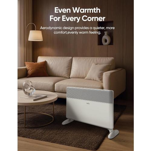 Ballu Convection Panel Space Heater for Large Room,1500W Electric Heater with Programmable Thermostat,WiFi App Control,Standing or Wall Mount,Smart Quiet Heater for Indoor Use,Works with Alexa,White