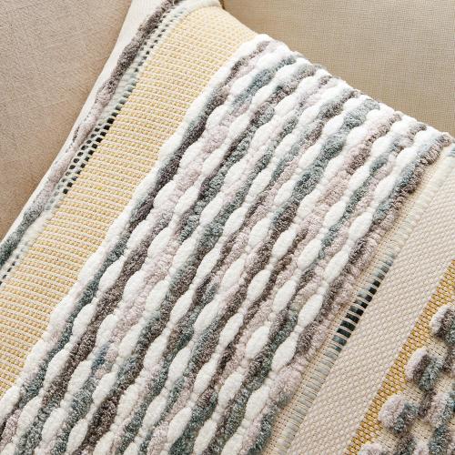 ANRODUO Boho Decorative Pillow Covers Gray Blue Stripe 18x18 Inch Pack of 1