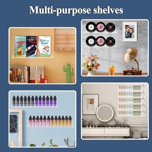 Nail Polish Shelf Wall 15 Inch Acrylic Clear Rack Sunglass Organizer Multi-Purpose Floating Shelves for Beauty Salons Retailer Dressing Room (12 PCs)
