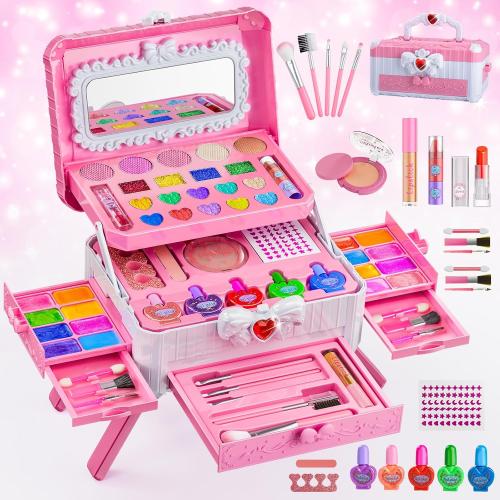 Kids Makeup Sets for Girls Toys - Washable Makeup for Kids with Mirror, Real Dressing Table with Stand, Princess Play Makeup Kit Perfect for 3 4 5 6 7 8-12 Year Old Girls Birthday & Christmas