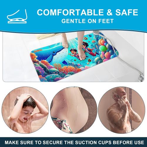 XIYUNTE Baby Bath Mat for Tub Non Slip Kids Bath Mat - 40''x16'' Extra Long Cartoon Coral Baby Bath Tub Mat Eco-Friendly Toddler Bath Mats with Suction Cups & Drain Holes Easy to Clean & Easy Drying