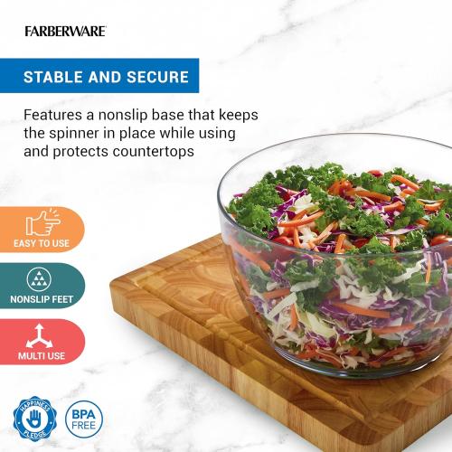 Farberware Small Pro Salad Spinner, 3.16 Qt Lettuce Spinner with Pump Mechanism, Colander Basket and Non-Slip Base - Compact Fruit Washer Spinner Bowl for Singles and Couples