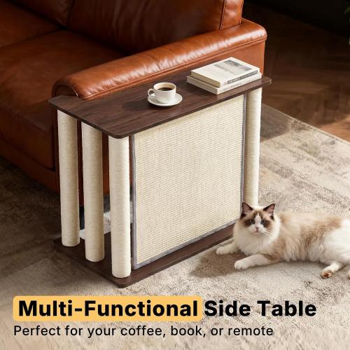 Veehoo Couch Protector from Cat Claws, Couch End Table with Cat Scratch Panel and Scratching Posts, Pet Corner Sofa Side Table Scratcher, Back Walnut, Left‼️used‼️