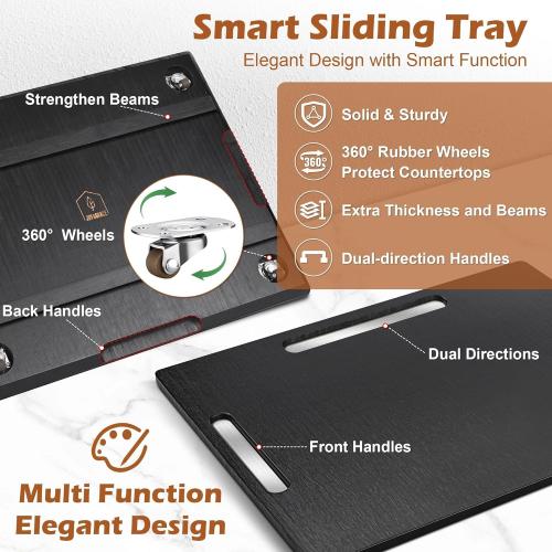 Joy&Grace Appliance Slider for Kitchen Appliances 360° Rolling Sliding Tray for Coffee Maker Countertop, Bamboo Coffee Pot Slider Rolling Tray with Universal Rollers (Black, Large 16x13)