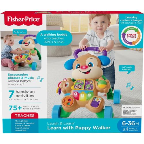 Fisher-Price Baby Toy Laugh & Learn Smart Stages Puppy Walker with Educational Music Lights & Activities for Infants Ages 6  Months