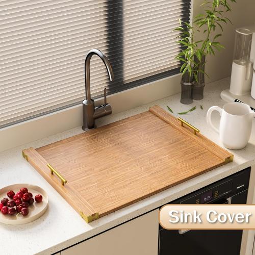 Noodle Board Stove Cover for Gas Stovetop, Bamboo Stove Top Covers for Electric Stove and Gas Burners with Handles Kitchen Sink Cover for Counter Space Decorative Serving Tray Walnut (29.53x22.05)