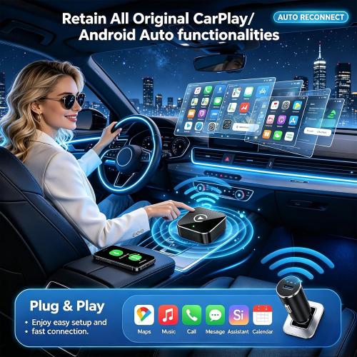 Wireless CarPlay Adapter,Supports iPhone & Android Phones