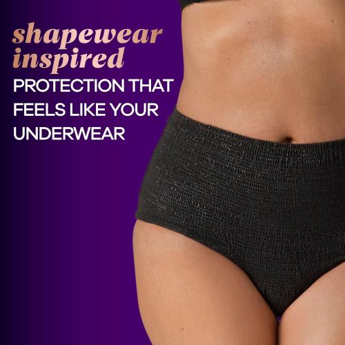size S/M Always Discreet Boutique Incontinence and Postpartum Underwear for Women, Maximum Protection, Large, Black, 18 Count
