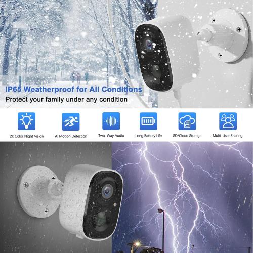 Security Cameras Wireless Outdoor, 2K Battery Powered WiFi Cameras for Home Security with AI Motion Detection, Color Night Vision, Spotlight, Siren, Waterproof, SD/Cloud Storage ( missing the instructions)