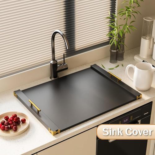 Noodle Board Stove Cover for Gas Stovetop, Bamboo Stove Top Covers for Electric Stove and Gas Burners with Handles Kitchen Sink Cover for Counter Space Decorative Serving Tray Black (29.53x22.05)