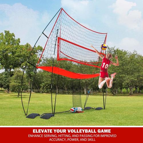 2-in-1 Volleyball Practice Net Station with Patented 5-Height (6'6'' to 8'), Heavy Duty Training System for Hitting Spiking Serving, Backyard Indoor Outdoor Trainer Equipment