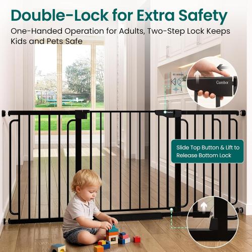 Cumbor Extra Wide Baby Gate, 36.6-69 Walk-Through Dog Gate for Stairs, Doorways & Hallways, 30.5“ Tall, Auto-Close & Dual-Swing Safety Child Gate Indoor, Easy Install Pressure-Mounted Pet Gate, Black
