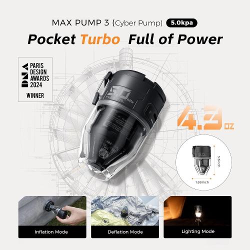 FLEXTAILGEAR Max Pump 3 Air Pump for Inflatables, 5Kpa Portable Air Pump, 500L/min Air Mattress Pump with Camping Light, Electric Pump for Inflatable Pillows Swim Rings Air Mattresses Air Bed Boats