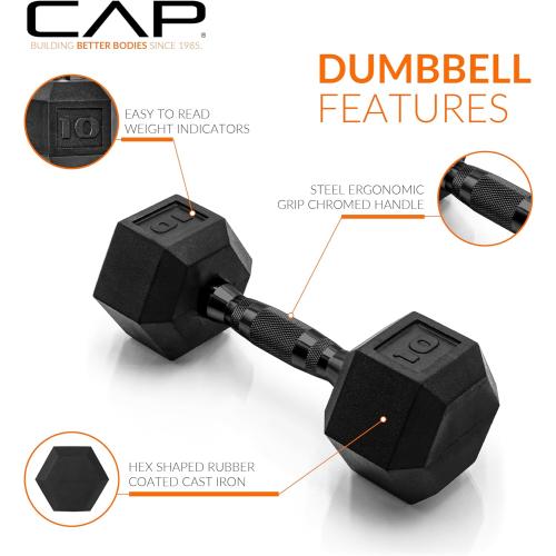 CAP Barbell Coated Hex Dumbbell Weight - Single | 10-120 lbs | Multiple Options