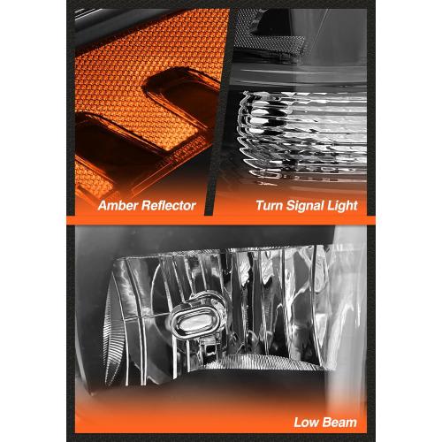 Fit 2010-2018 Dodge Ram 2500/3500 Headlamp Amber(Quad And Dual Style) for 09-18 Ram 1500 Black Housing Headlight Assembly with Reflector Replacement Left Right(Not included Bulbs)