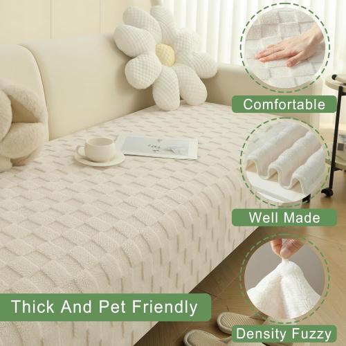 Foxdecor Couch Covers for 3 Cushion Couch Sofa Pet Friendly, Funny Fuzzy Pet Couch Covers, Anti Slip Sofa Covers Dog Cover for Couch Protector. (Cream White, 30x70 inch)