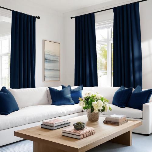 PONY DANCE 100% Blackout Cutains 90 inch Length 2 Panels Set, Navy Blue Velvet Thermal Insulated Window Drapes for Bedroom, Luxury Black Out Rod Pocket Back Tab Curtains for Living Room, W52 x L90