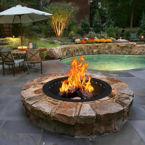 Outdoor Smokeless Fire Pit Ring 40 Inch Outer/36 Inch Inner Diameter, Heavy Duty Metal Round Liner Insert for Outside DIY Campfire or Bonfire Ring, Above or In Ground Use