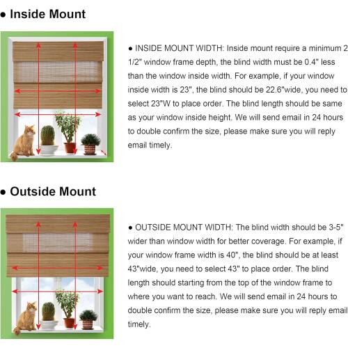 LazBlinds Cordless Bamboo Roman Shades, Privacy Window Treatment, Roll Up Bamboo Blinds for Windows, 36'' W x 60'' H