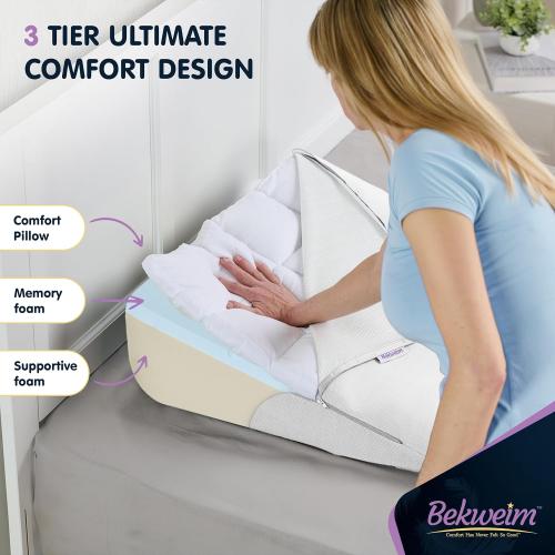 Bed Wedge Pillow for Sleeping with Memory Foam and Ultra Comfortable Topper - Wedge Pillow for Sleep Apnea, Acid Reflux Relief, Gerd, After Surgery and Back Pain Relief (White)