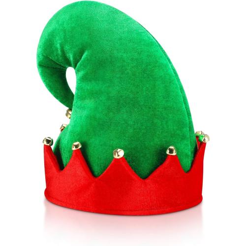 SATINIOR Christmas Santa Elf Shoes and Hat Christmas Red and Green Costume Accessory Set