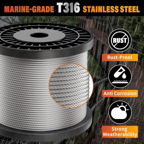 Stainless Steel Cable for Railing - 1000FT 1/8 T316 Wire Rope Cable for Deck Railings System Kit