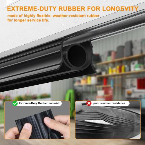 Garage Door Seals Bottom Rubber, 3-Sided Weatherproof Seal, Three Layers of Protection Available. Garage Door Bottom Seal 20 Ft, Garage Door Bottom Weather Seal. Easy to Install (Black)